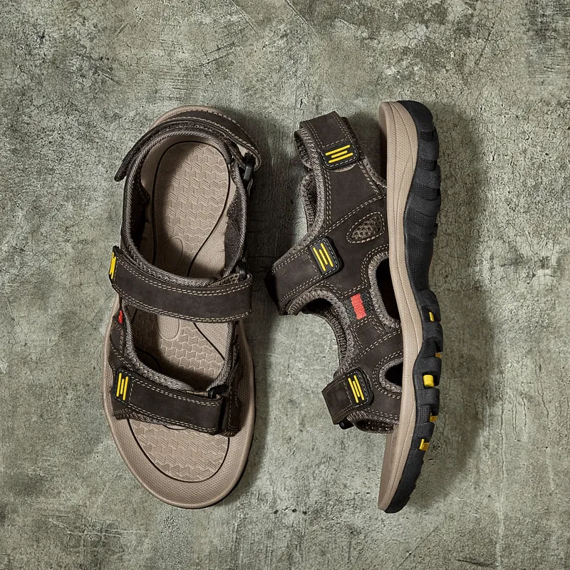 Open Toe Tactical Leather Men's Sandals with Adjustable Velcro - SF1101