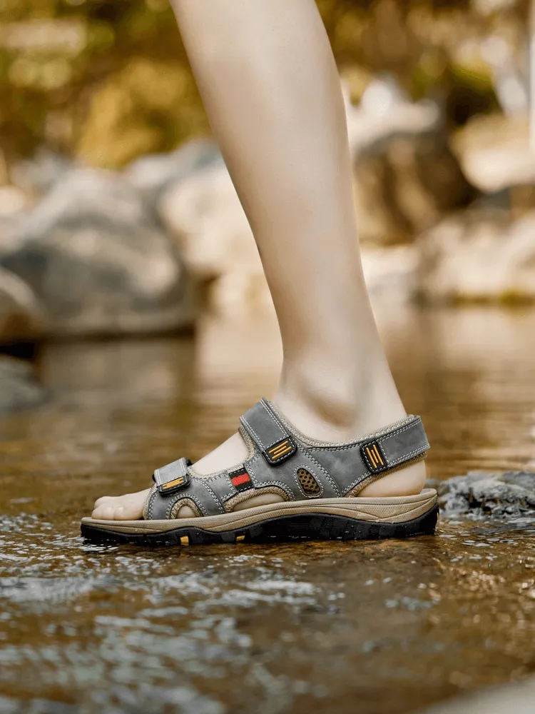 Open Toe Tactical Leather Men's Sandals with Adjustable Velcro - SF1101
