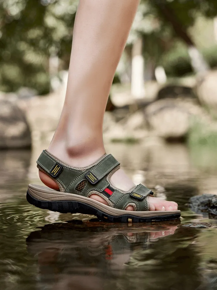 Open Toe Tactical Leather Men's Sandals with Adjustable Velcro - SF1101