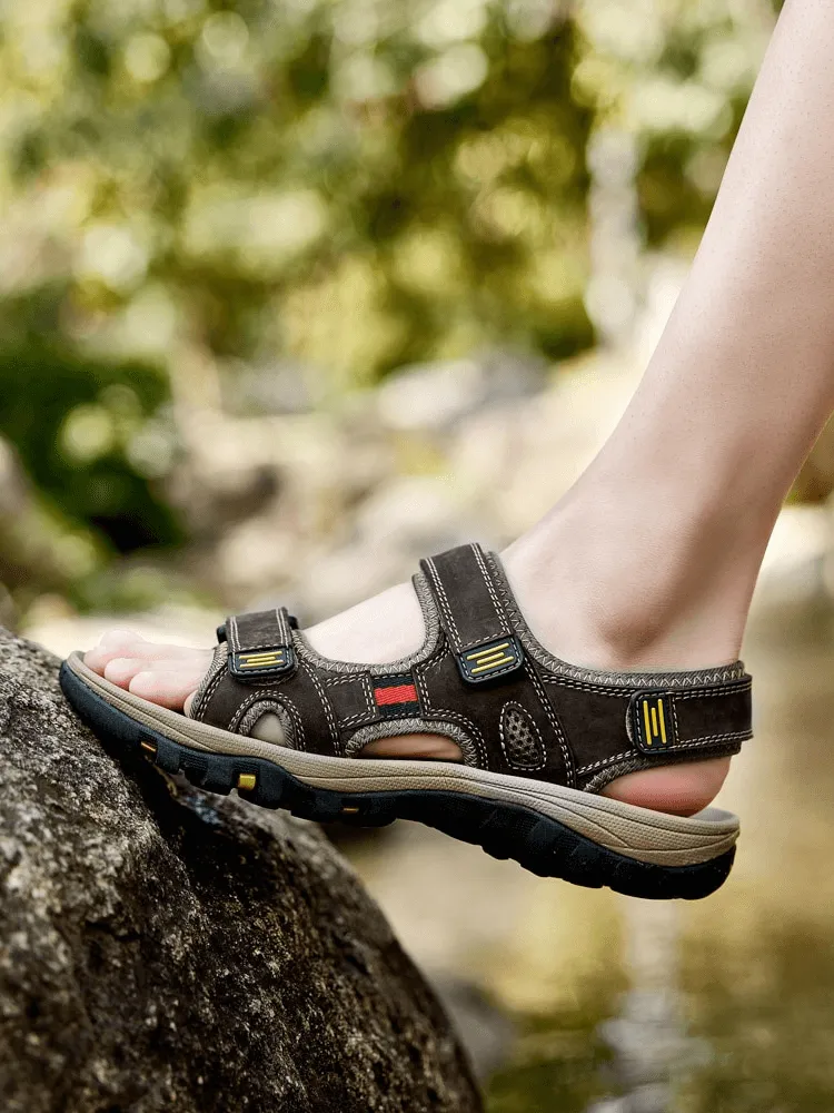 Open Toe Tactical Leather Men's Sandals with Adjustable Velcro - SF1101