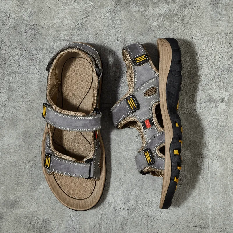 Open Toe Tactical Leather Men's Sandals with Adjustable Velcro - SF1101