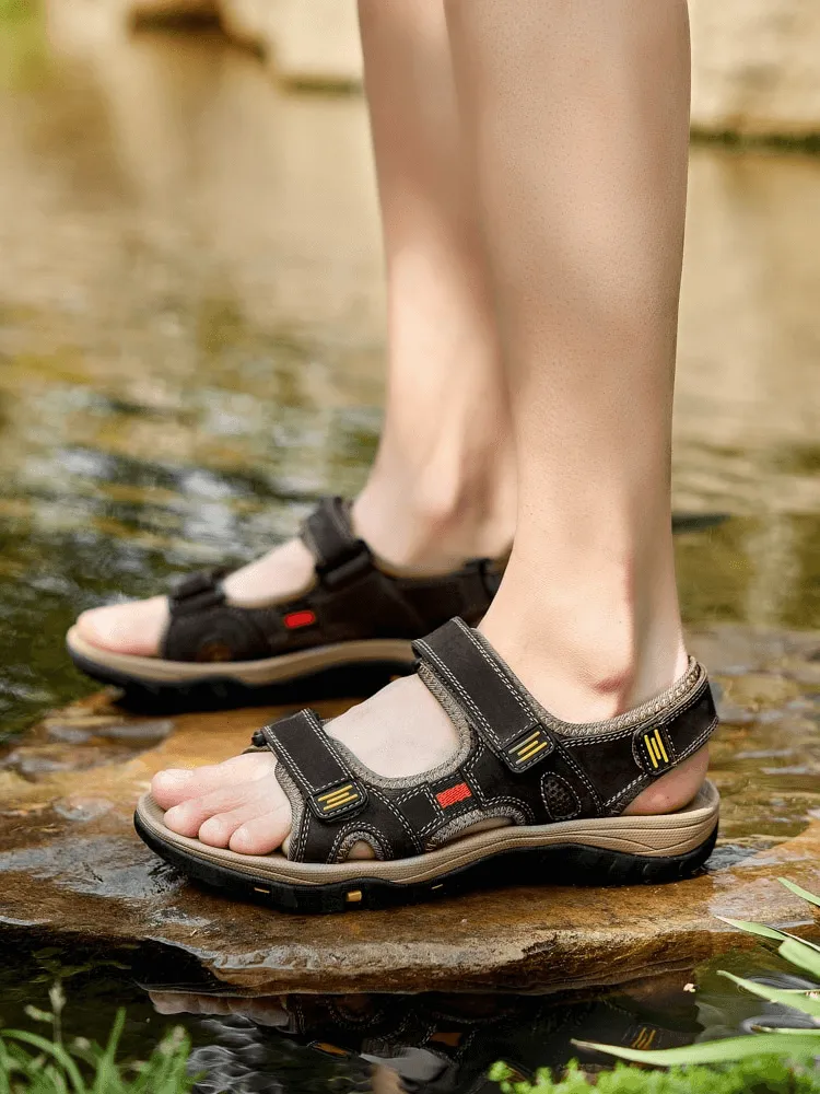 Open Toe Tactical Leather Men's Sandals with Adjustable Velcro - SF1101