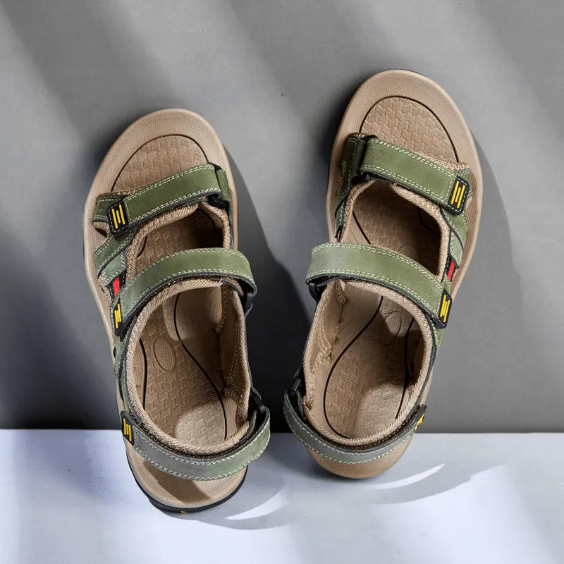 Open Toe Tactical Leather Men's Sandals with Adjustable Velcro - SF1101