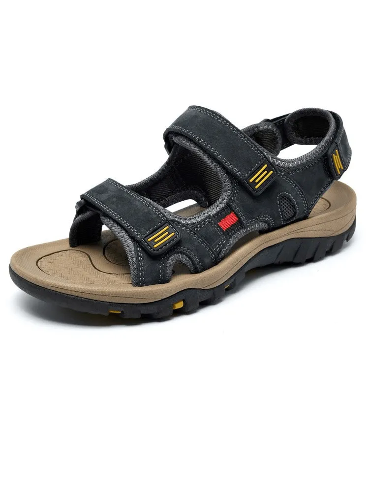 Open Toe Tactical Leather Men's Sandals with Adjustable Velcro - SF1101