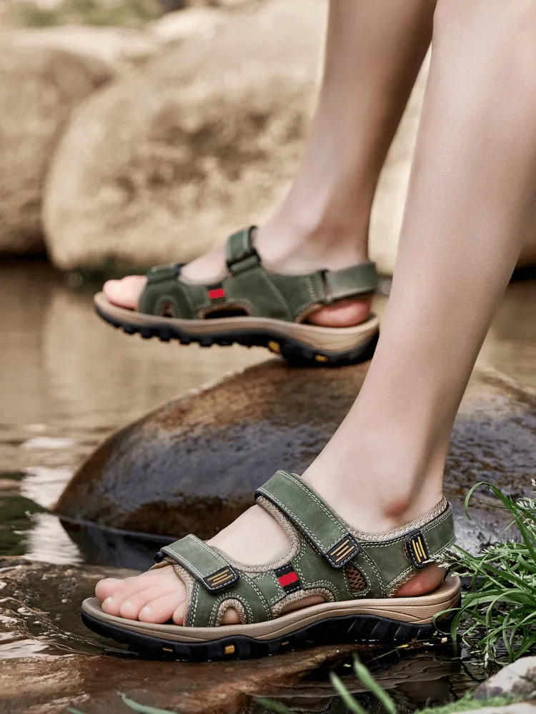 Open Toe Tactical Leather Men's Sandals with Adjustable Velcro - SF1101