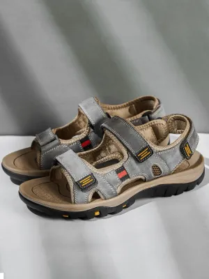 Open Toe Tactical Leather Men's Sandals with Adjustable Velcro - SF1101
