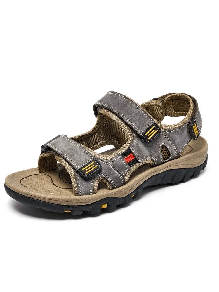 Open Toe Tactical Leather Men's Sandals with Adjustable Velcro - SF1101