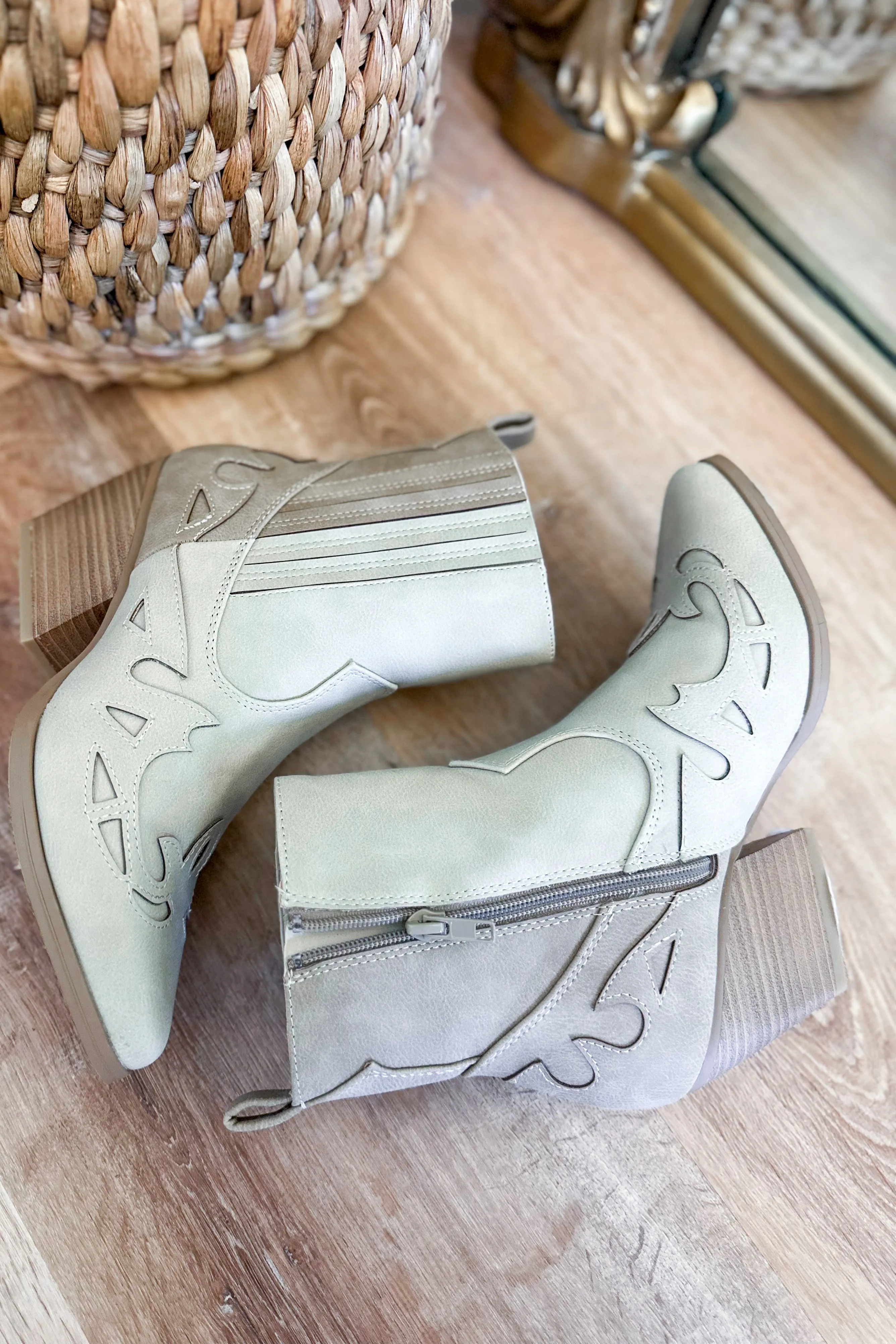 Soda Ember Two Tone Low Heel Western Ankle Boot *FINAL SALE*