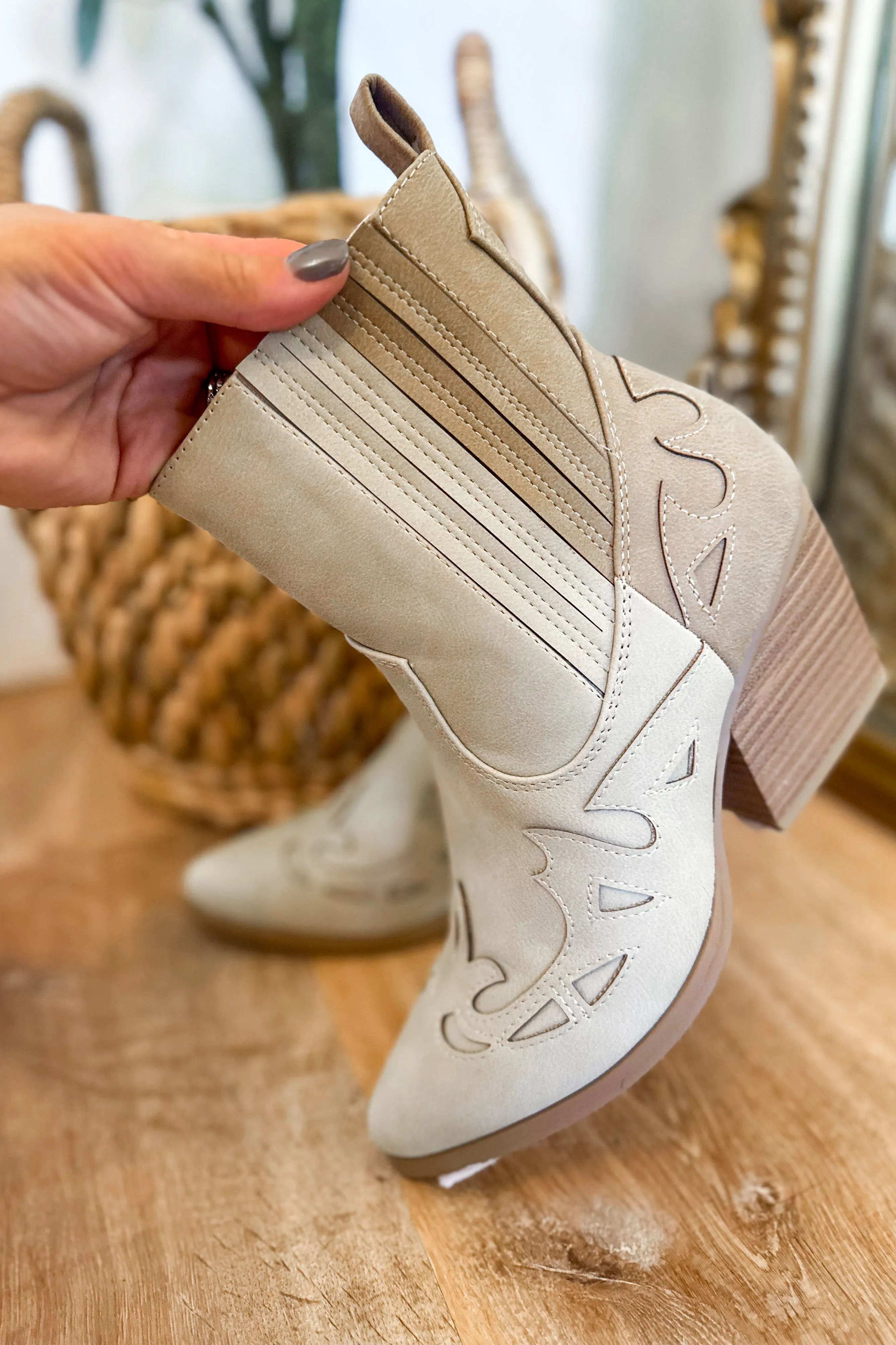 Soda Ember Two Tone Low Heel Western Ankle Boot *FINAL SALE*