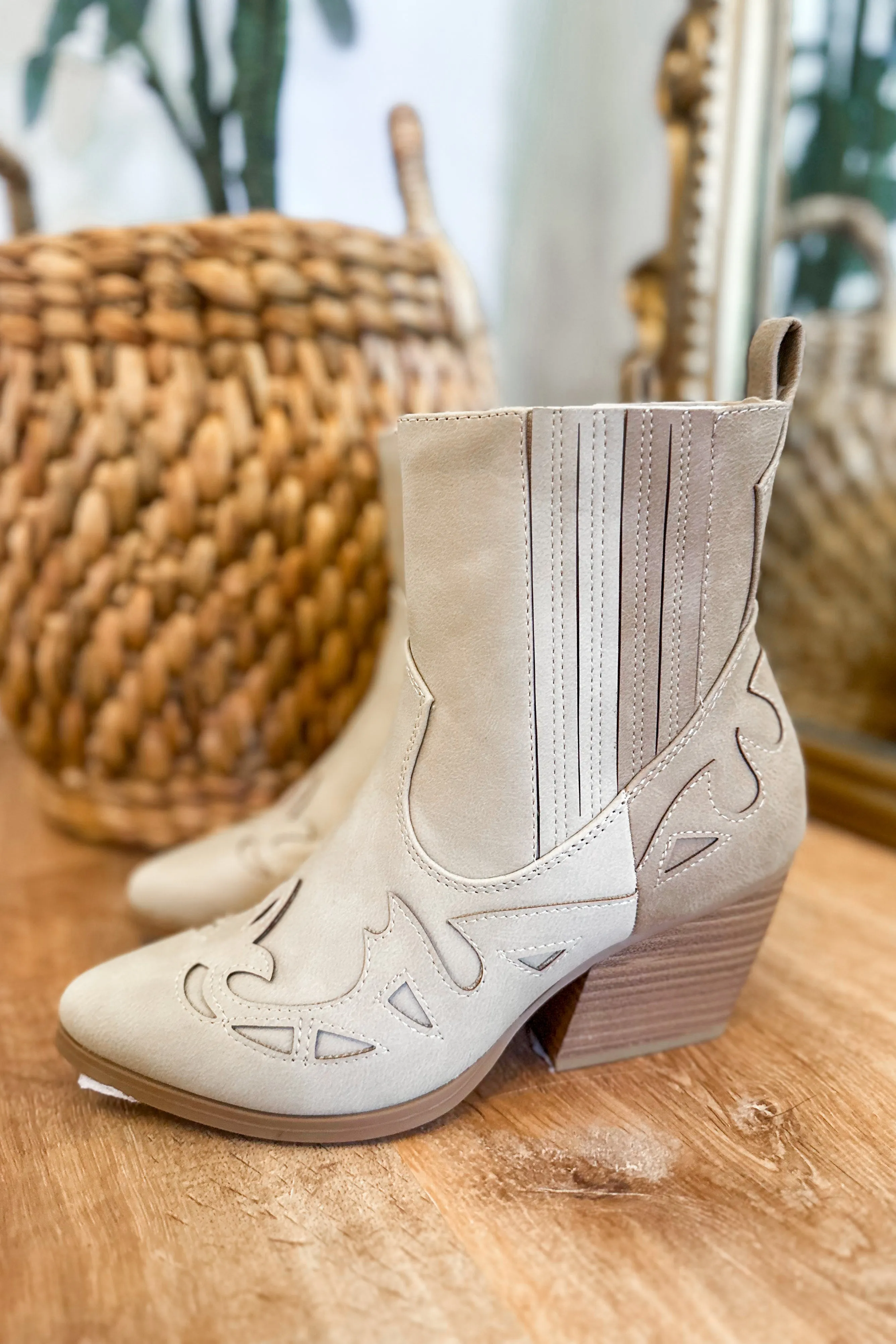 Soda Ember Two Tone Low Heel Western Ankle Boot *FINAL SALE*