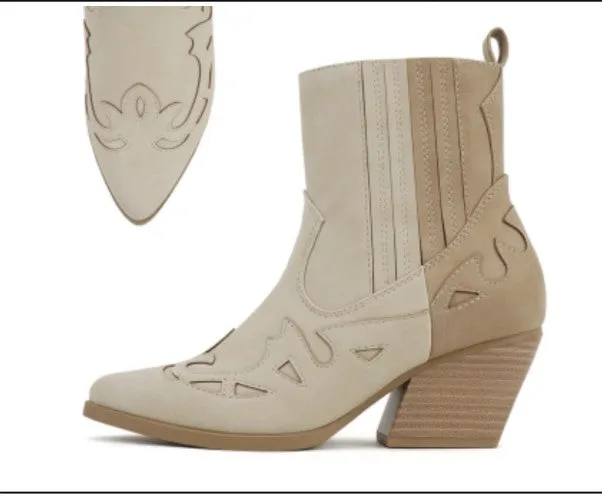 Soda Ember Two Tone Low Heel Western Ankle Boot *FINAL SALE*