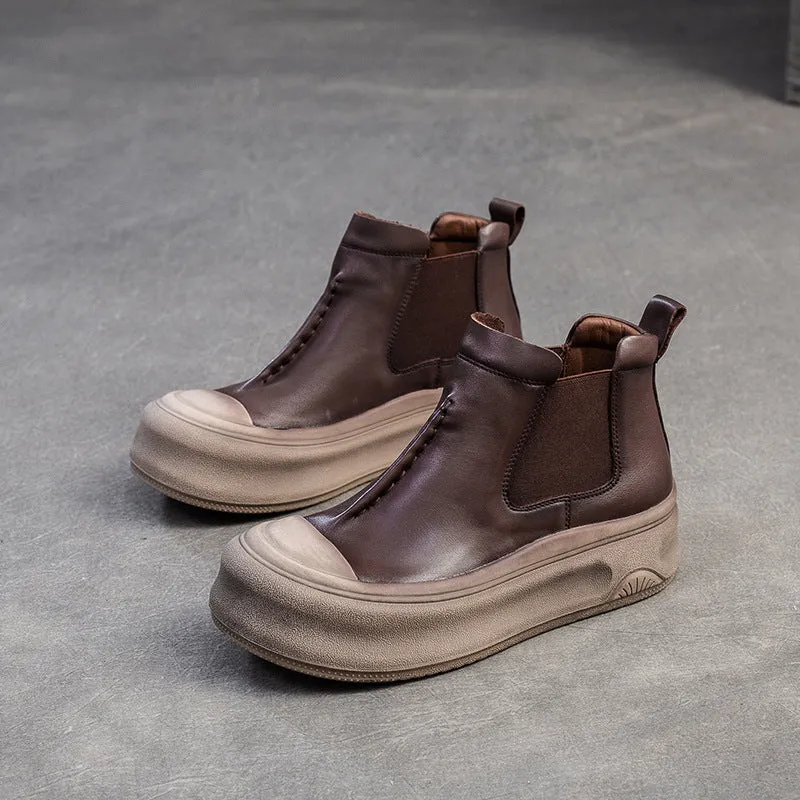 Women Minimalism Leather High-Top Platform Casual Shoes